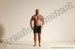 Underwear Gymnastic poses Man Black Muscular Bald Dancing Dynamic poses Academic